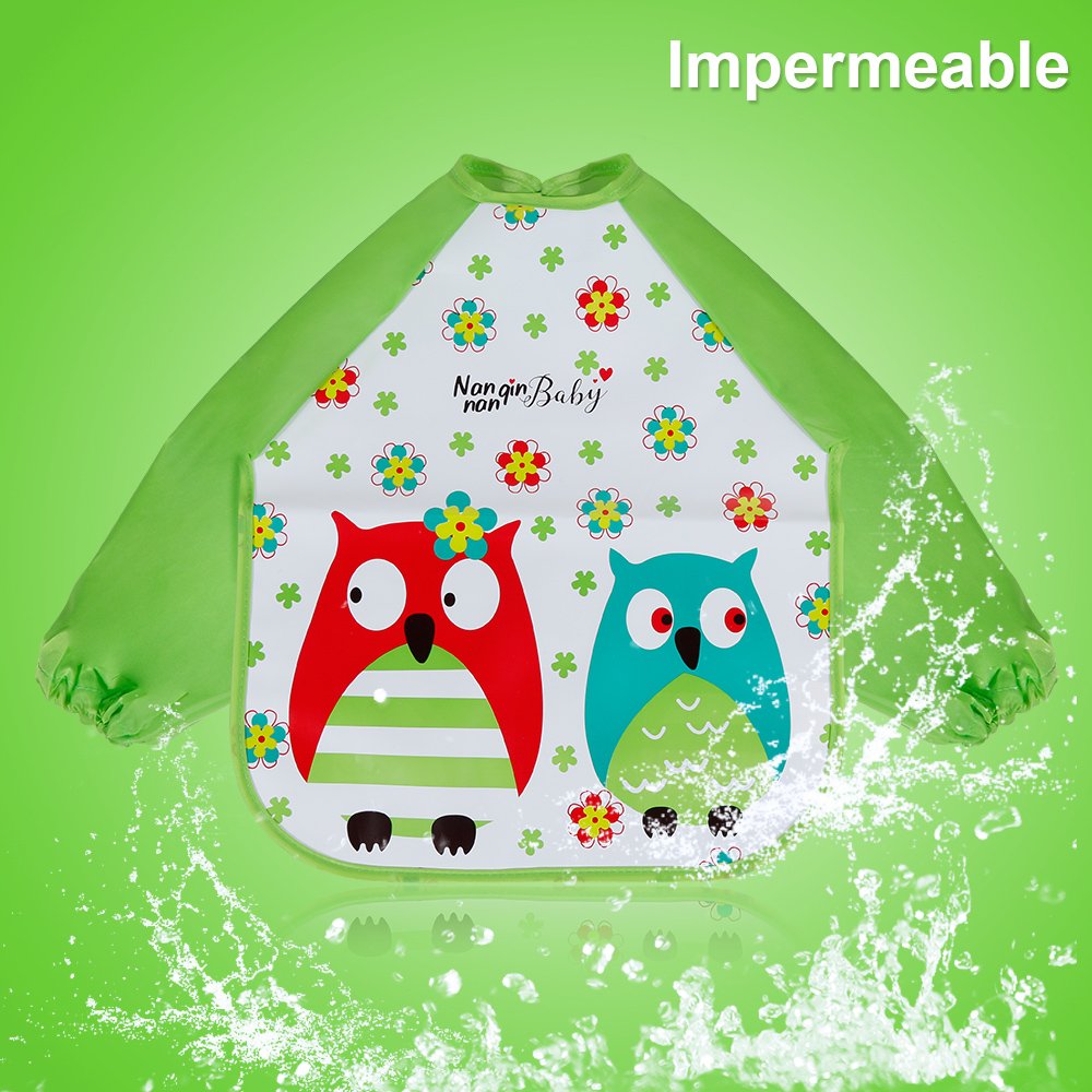 Lictin Set di 3 bavaglino a manica lunga bavaglino impermeabile (Multicolore)