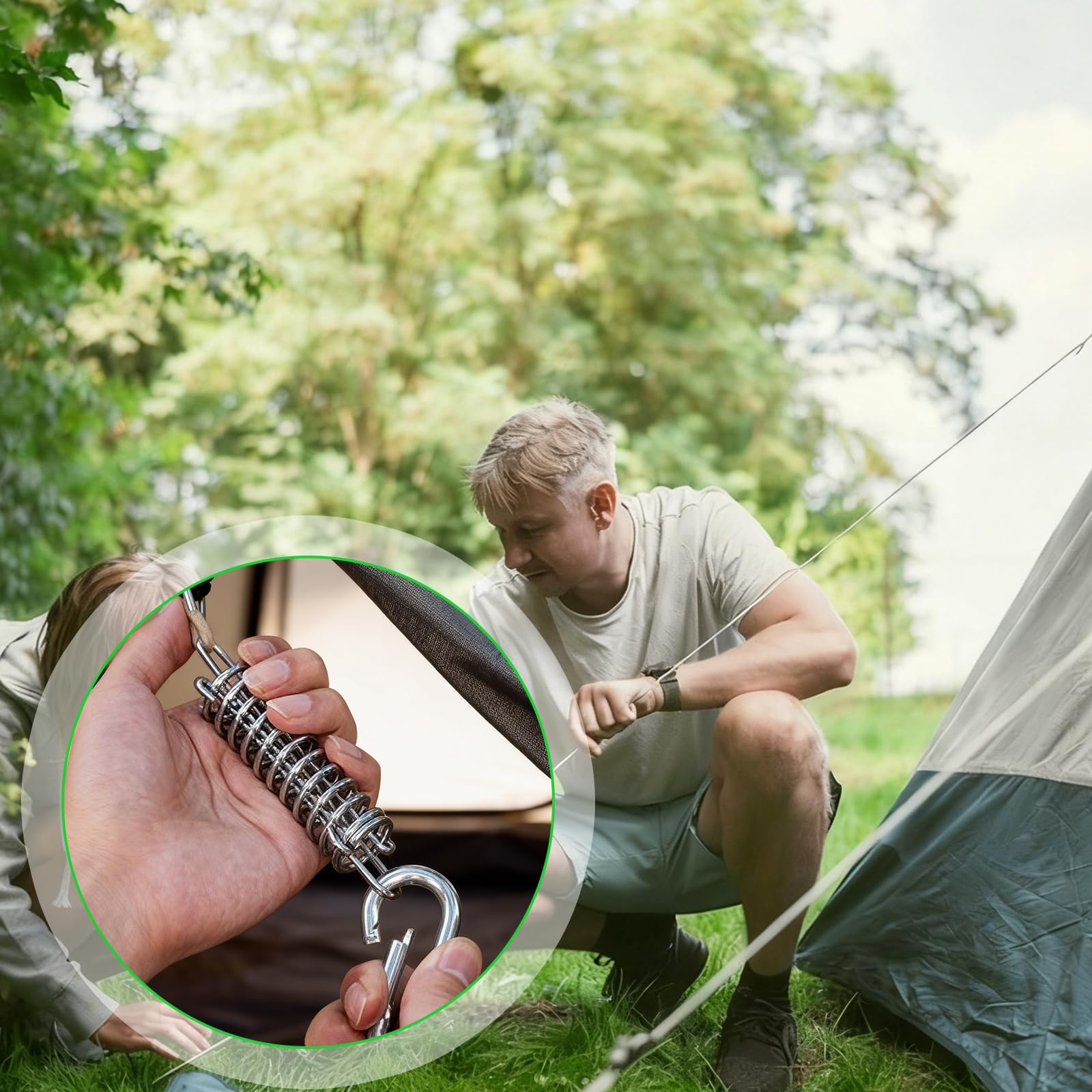 CYEER 12er Set Spannfeder für Sonnensegel & Zelt – Sturmsicherung Set mit 24 Karabinern – Rostfreier Edelstahl Zugfeder für Markisen, Camping und Strand – Sonnenschutz Befestigungsset Sport & Freizeit