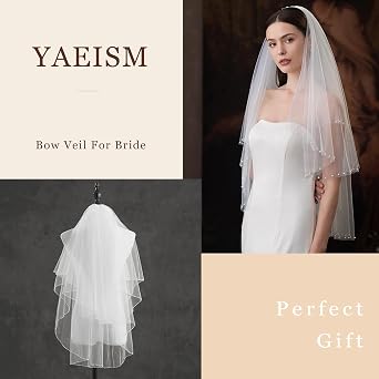 Bow Bridal Veils Double White Layer Pearl with Comb Bachelorette for Bride Wedding Veils