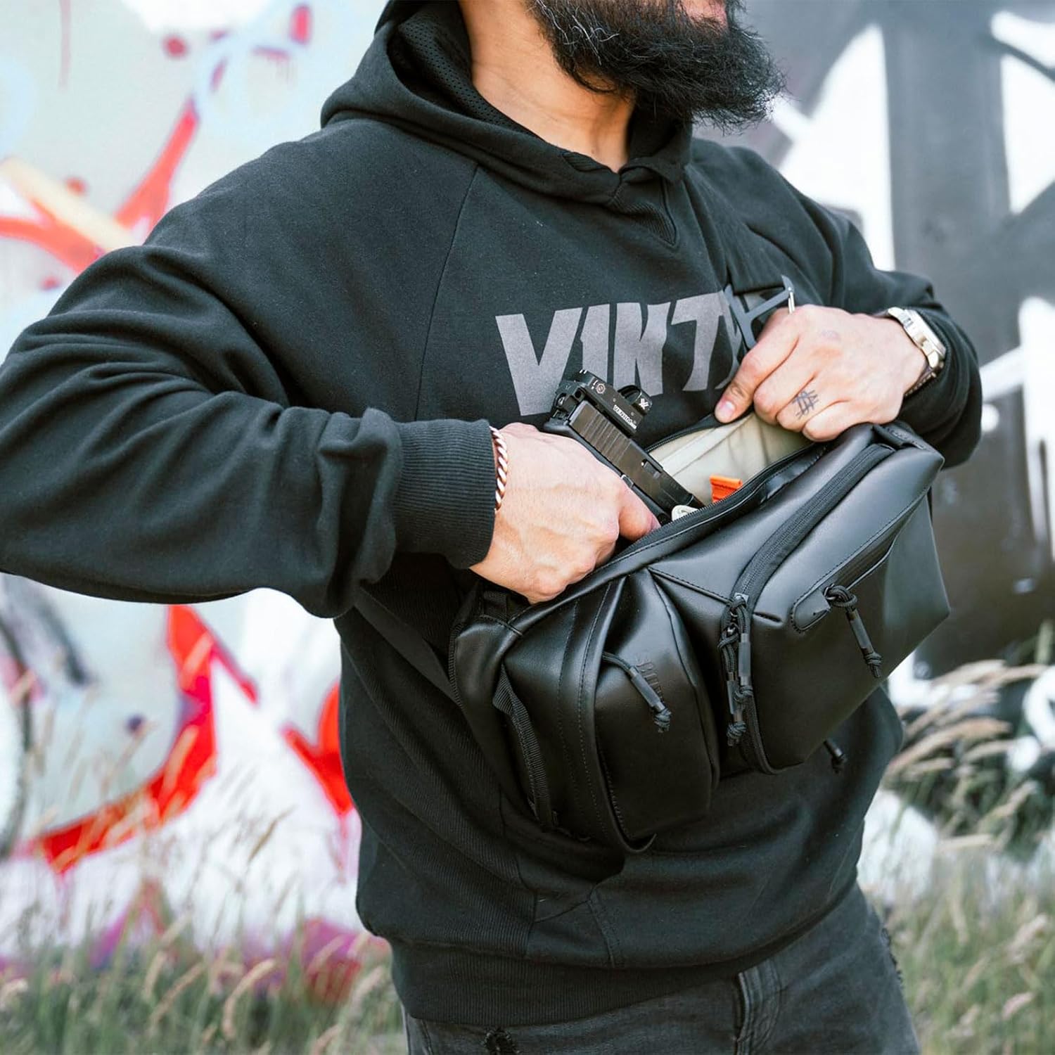 VIKTOS Upscale3 Tactical Casual EDC Leather Slingbag with Padded Shoulder Strap & Ambidextrous Concealed Carry Compartment - Image 7