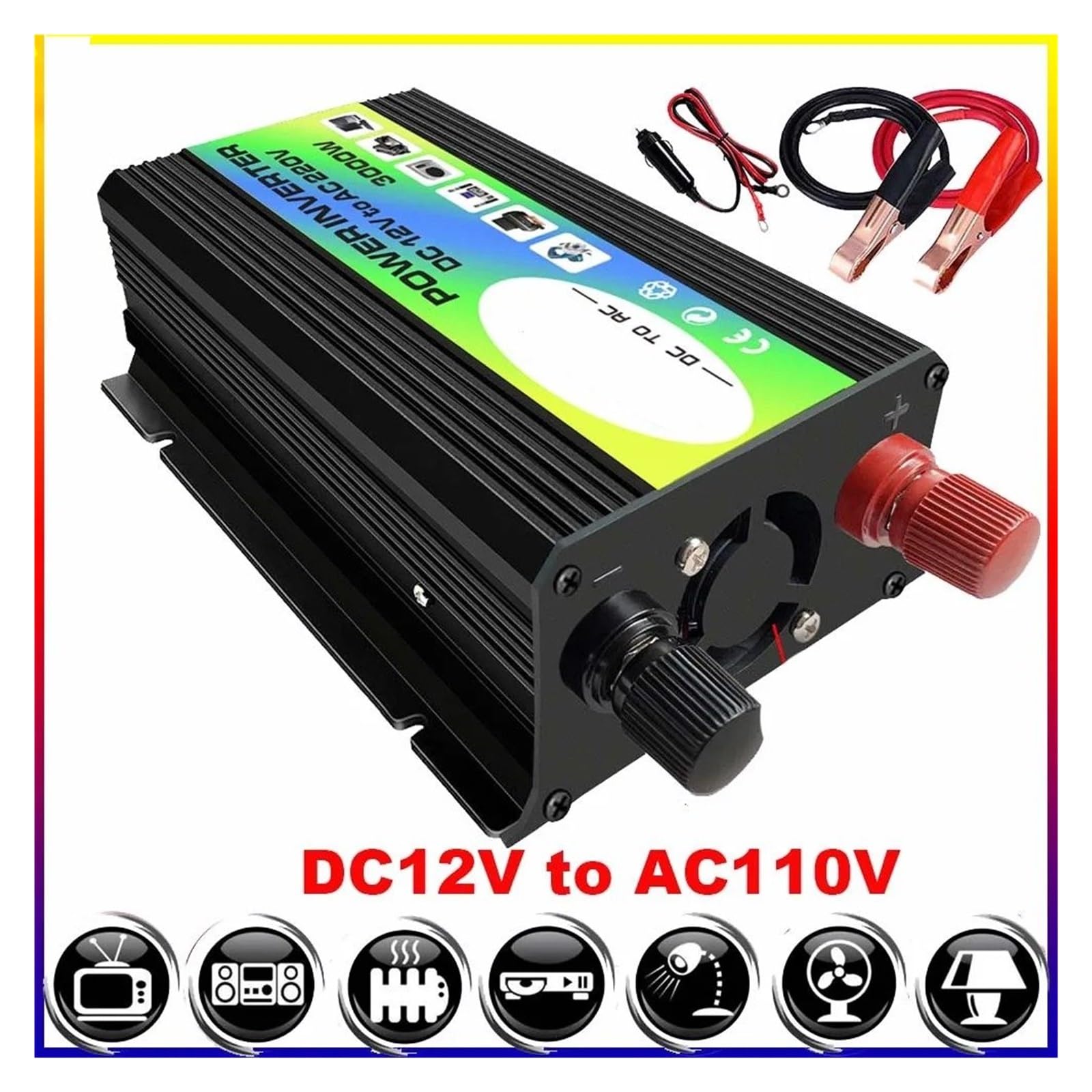 Convertidor 600 W CC A CA 12 V220 V/110 V/230 V Portátil para Coche Cargador Adaptador Transformador Accesorios para El Hogar Portátil(Black 12v to 110V)
