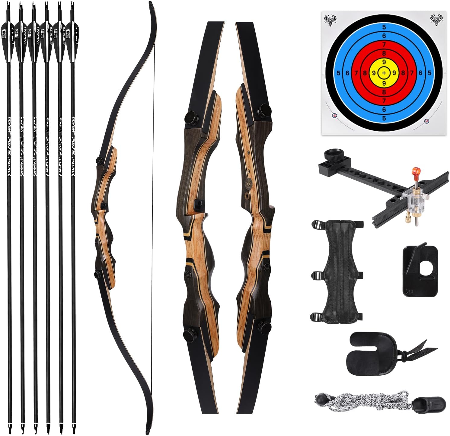 Archery Takedown Recurve Bow 62 inch for Adults,Beginner,Teenagers and Youth-Right & Left Handed,Archery Set for Outdoor Target Hunting Training Practice(20-65lbs)