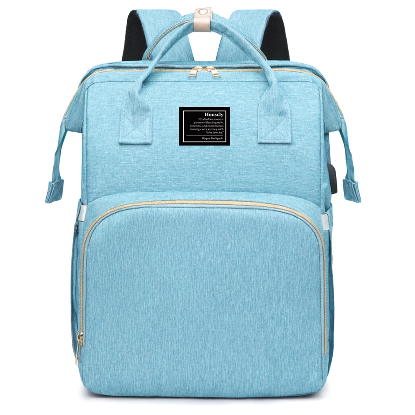 houscly Diaper Bag Backpack with Changing Station, Light Blue, L, Daypack Backpacks