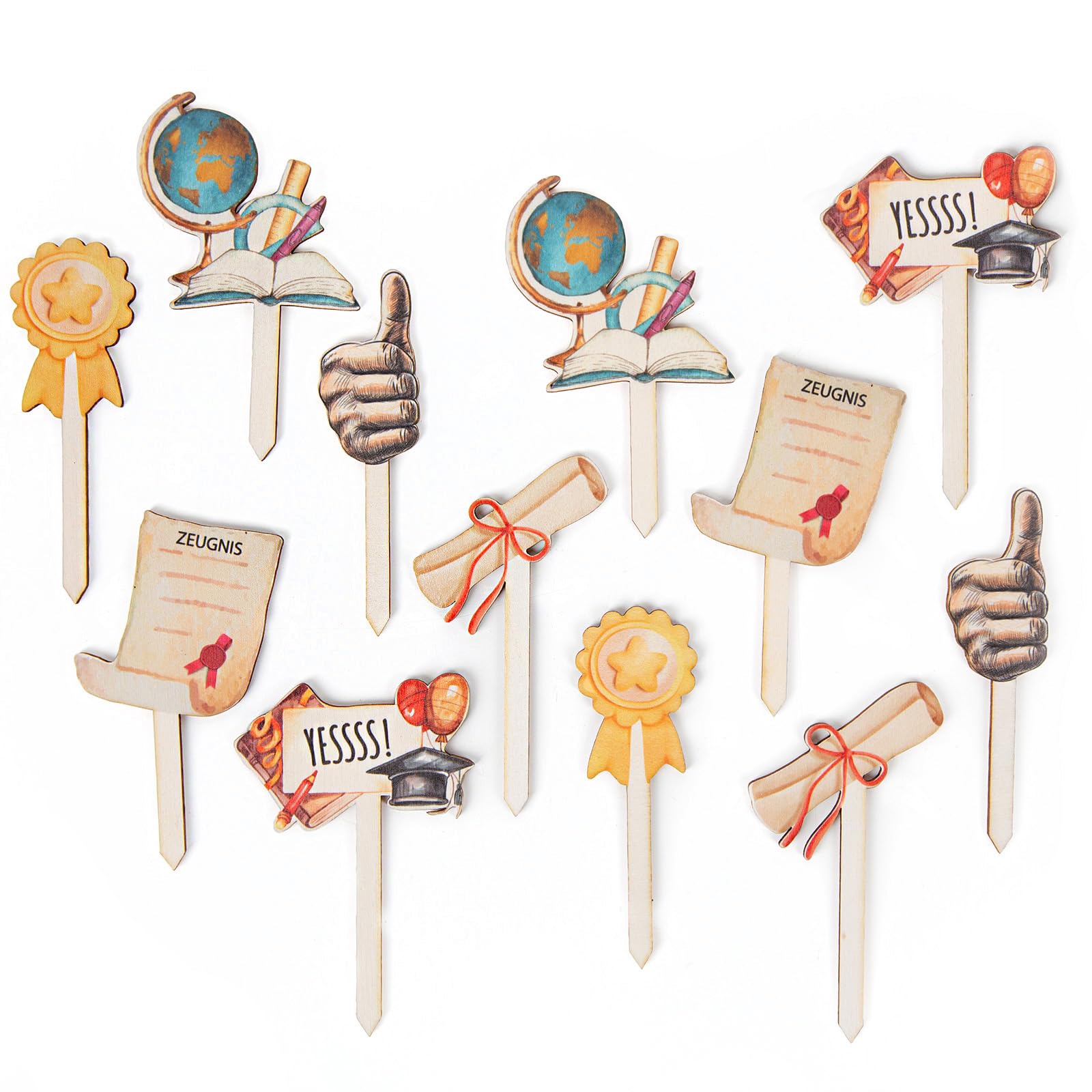 Logbuch-Verlag 12 Muffin Plugs School Graduation Certificate Certificate Cupcake Toppers Wooden Stakes School Exam Passed 10 cm