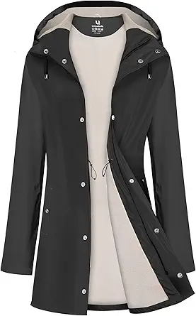 UNIQUEBELLA Women Long Rain Jackets for Waterproof, Raincoat Long Hooded Rain Coats Outdoor Windbreaker Trench Coat