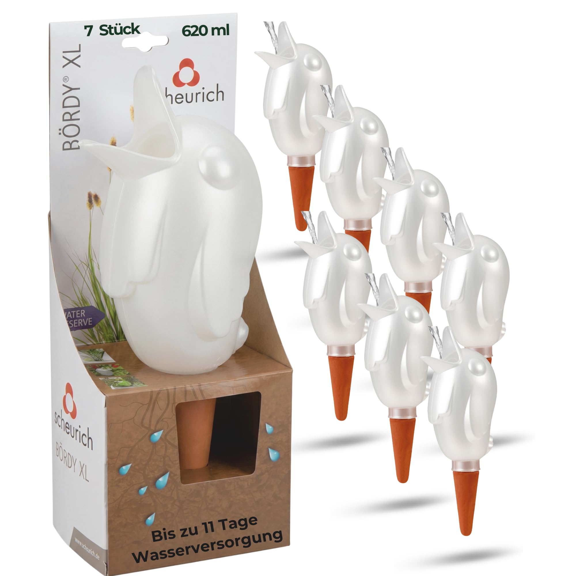 Scheurich Wasserspender XL Weiß 7 Stück - 620ml Wasser für bis zu 7 Tage Champagne Pearl Höhe 29 cm mit Tonkegel