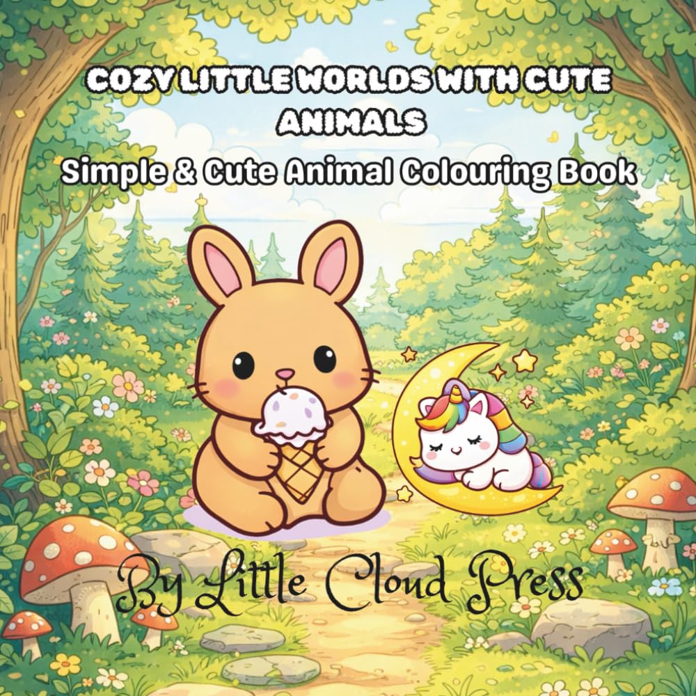 COZY LITTLE WORLDS WITH CUTE ANIMALS: Cute and Relaxing Scenes for Stress Relief