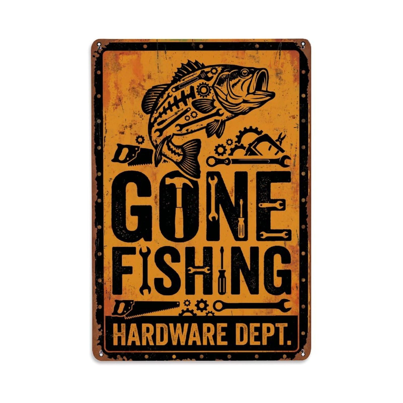 Gone Fishing Fishing Evening Vintage Metal Tin Sign Plaque Wall Decor for Cafe, Club, Garden Metal Poster 8x12Inch