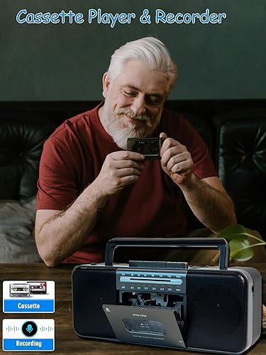 Vista 4 de Grabadora portátil de cinta de casete, radio AM/FM/SW con Bluetooth, USB/SD, altavoz grande de 10 W, grabación en cassette/disco U/tarjeta SD a