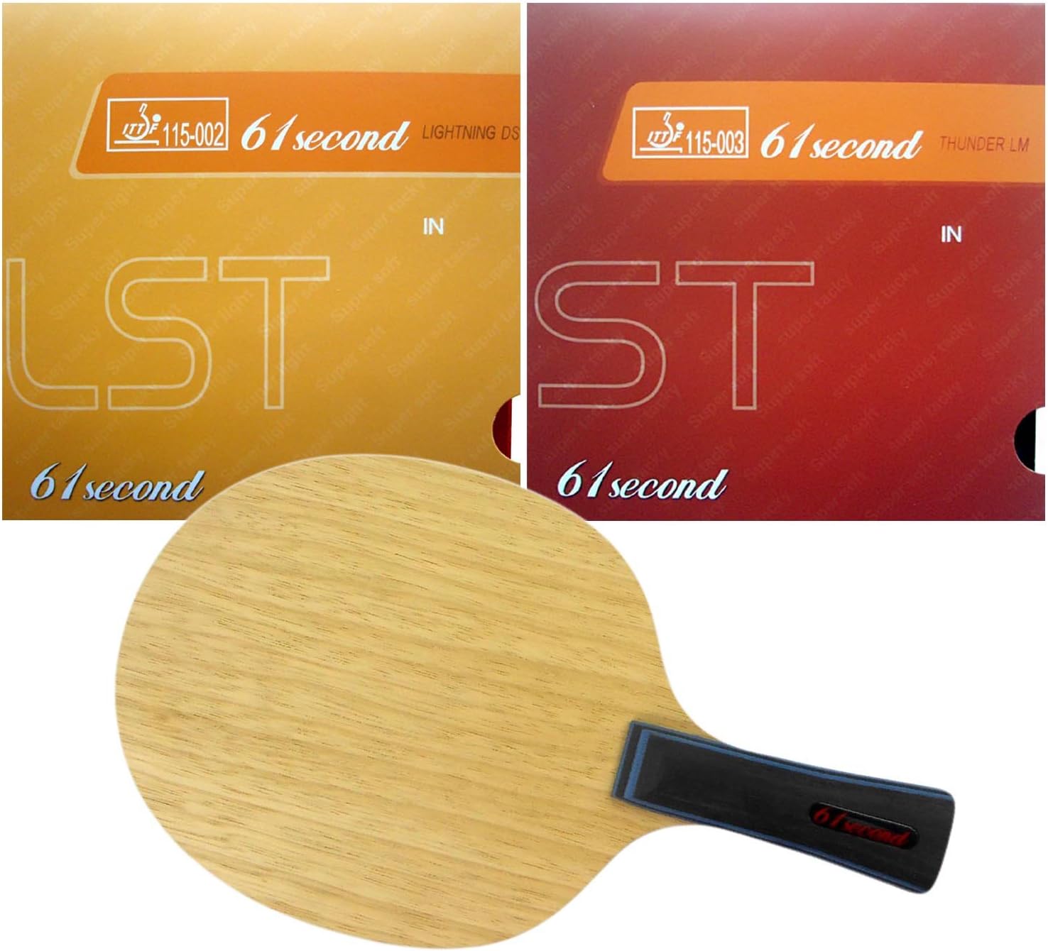 Pro Combo Racket : 61second 3003 with Lightning DS LST/Thunder LM ST Rubbers for a Racket with a Free Small case Long(Shakehand)-FL 70+-5g