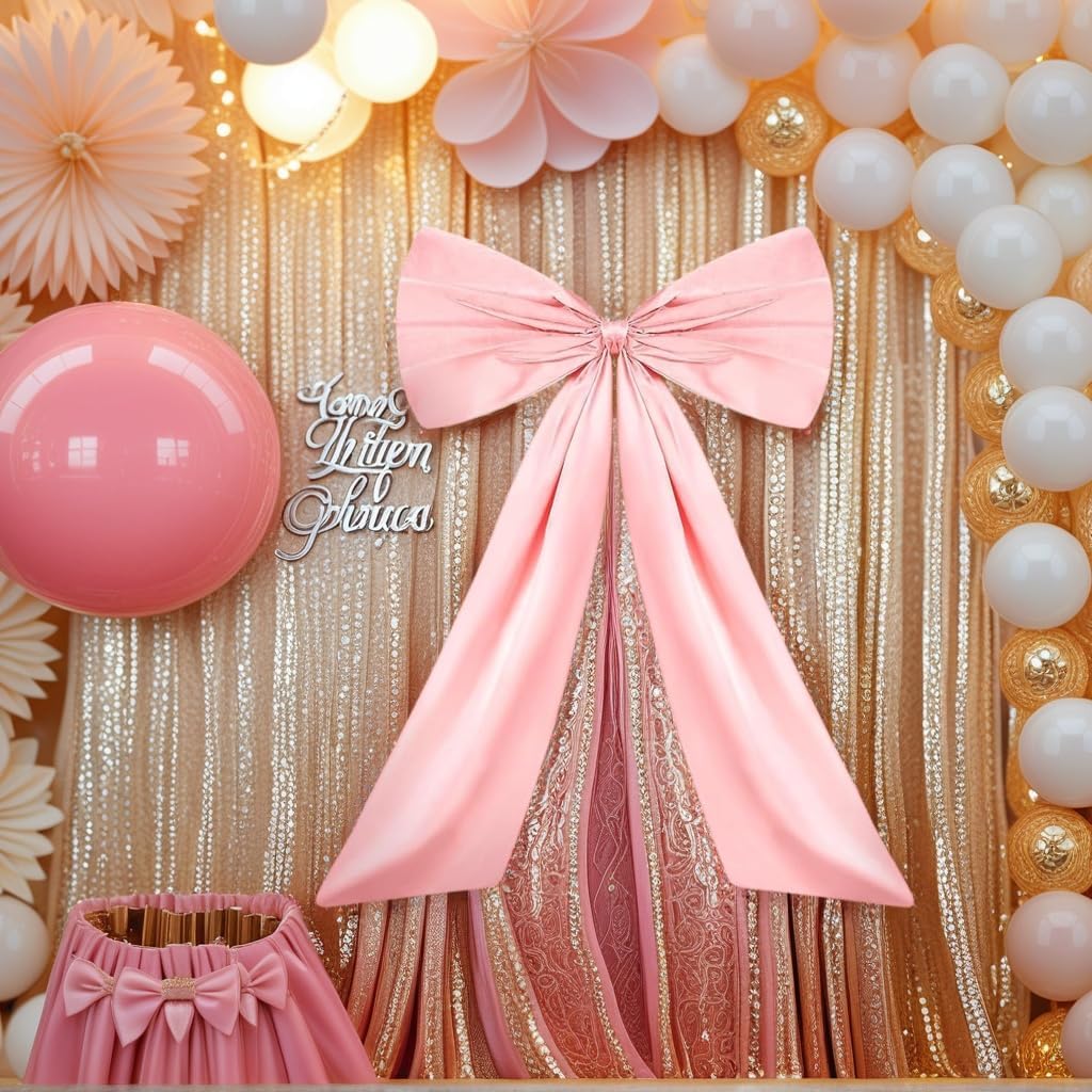 Jumbo Blush Pink Satin Ribbon Bow - Stunning Wall Hanging for Birthday, Baby Shower, Wedding & Festive Party Supplies (White)