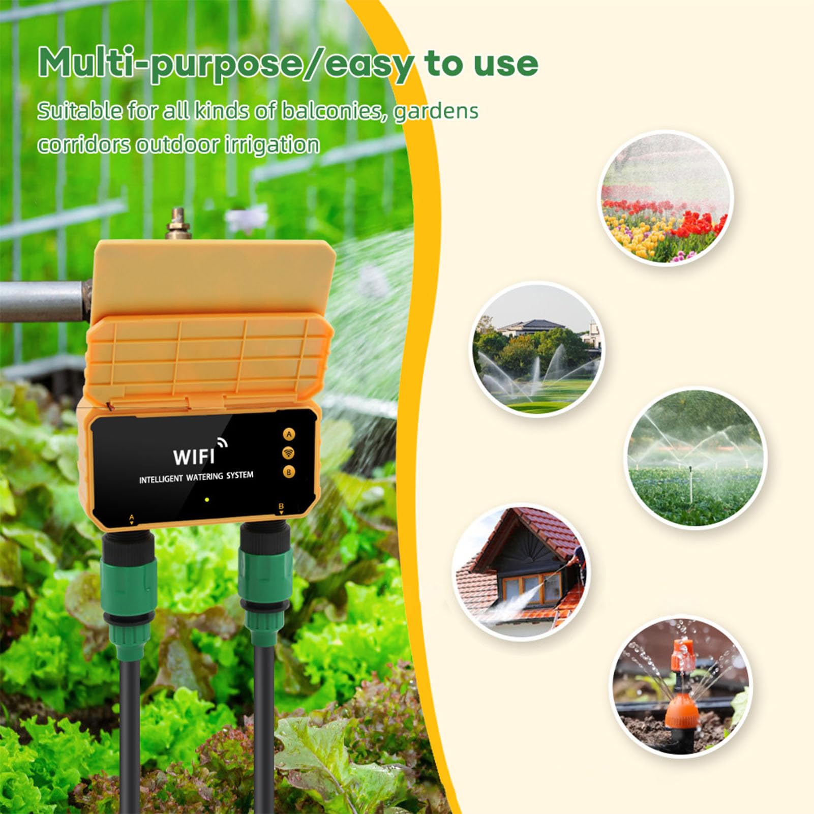 Tonysa Solar Watering Timer z Czujnikiem Deszczu i Sterowanie Wi-Fi, Inteligentny Kontroler Nawadniania do Ogrodu, Automatyczny System Podlewania z 2 Punktami Sprzedaży i wbudowaną Akumulator