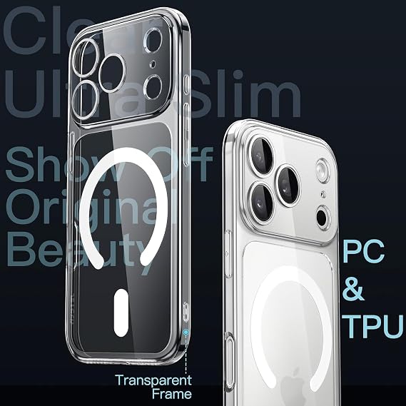 Teknosepetim iPhone 17 Pro Max Kablosuz Şarj Destekli Maggsafee Uyumlu Şeffaf Kamera Korumalı Kılıf Sert PVC Sararmaz Lens Korumalı Kılıf Ultra İnce