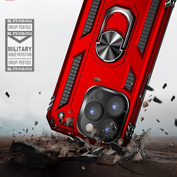 Fetrim Case for iPhone 14 Pro Shockproof Protective Case with Rotating Ring Stand for Apple iPhone 14 Pro Red