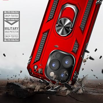 Fetrim Case for iPhone 14 Pro Shockproof Protective Case with Rotating Ring Stand for Apple iPhone 14 Pro Red