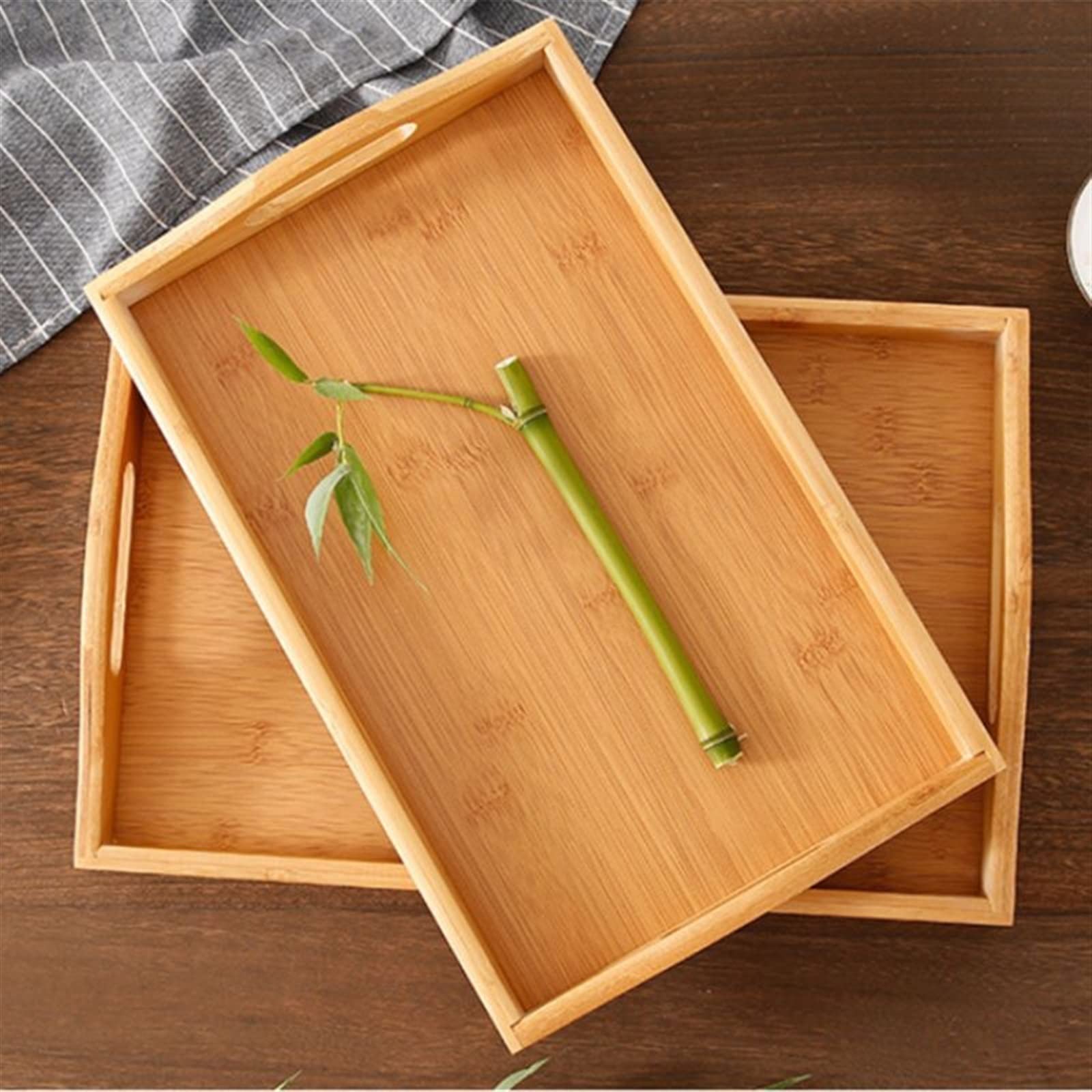 Plateau de petit déjeuner en bambou – Plateau de service pour café, thé et boissons – Décoration d'intérieur élégante et accessoire de cuisine (petite taille)