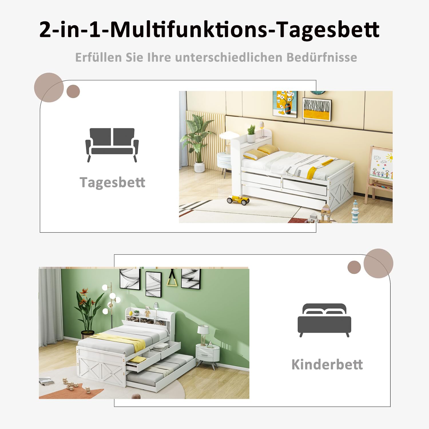 Sapgaks Lit Enfant 90x190 avec 2 tiroirs et lit escamotable,Table de Nuit avec étagères avec Prise USB,lit avec Rangement (Blanc)
