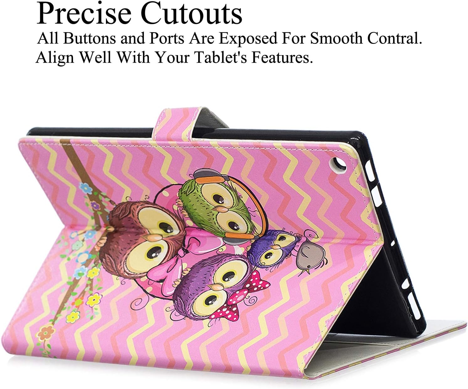 Case for Kindle Fire HD 10,PU Leather Card Slot Case with Auto Wake/Sleep Smart Folio Stand Case for Kindle Fire HD 10 Tablet (9th/7th/5th Generation,2019/2017/2015 Release), Pink Owls