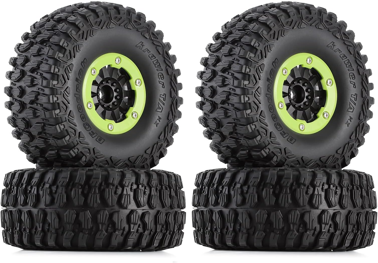 INJORA 2.8" Beadlock All Terrain 17mm Hex Wheels and Tires for 1/7 RC Car UDR Unlimited Desert Racer Upgrade Parts(Green)