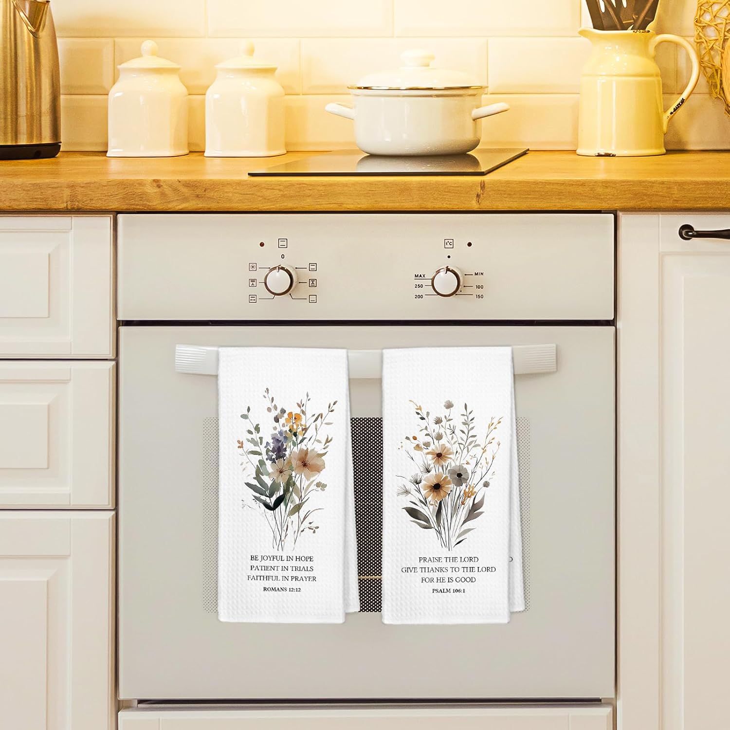 Christian Floral Gifts for Women Kitchen Towels Set of 2, Bible Verse Be Joyful in Hope Romans 12:12 Psalm 106:1 Dish Hand Tea Towel, Religious Decorative Towel for Bathroom Kitchen, 16x24 in - Image 3