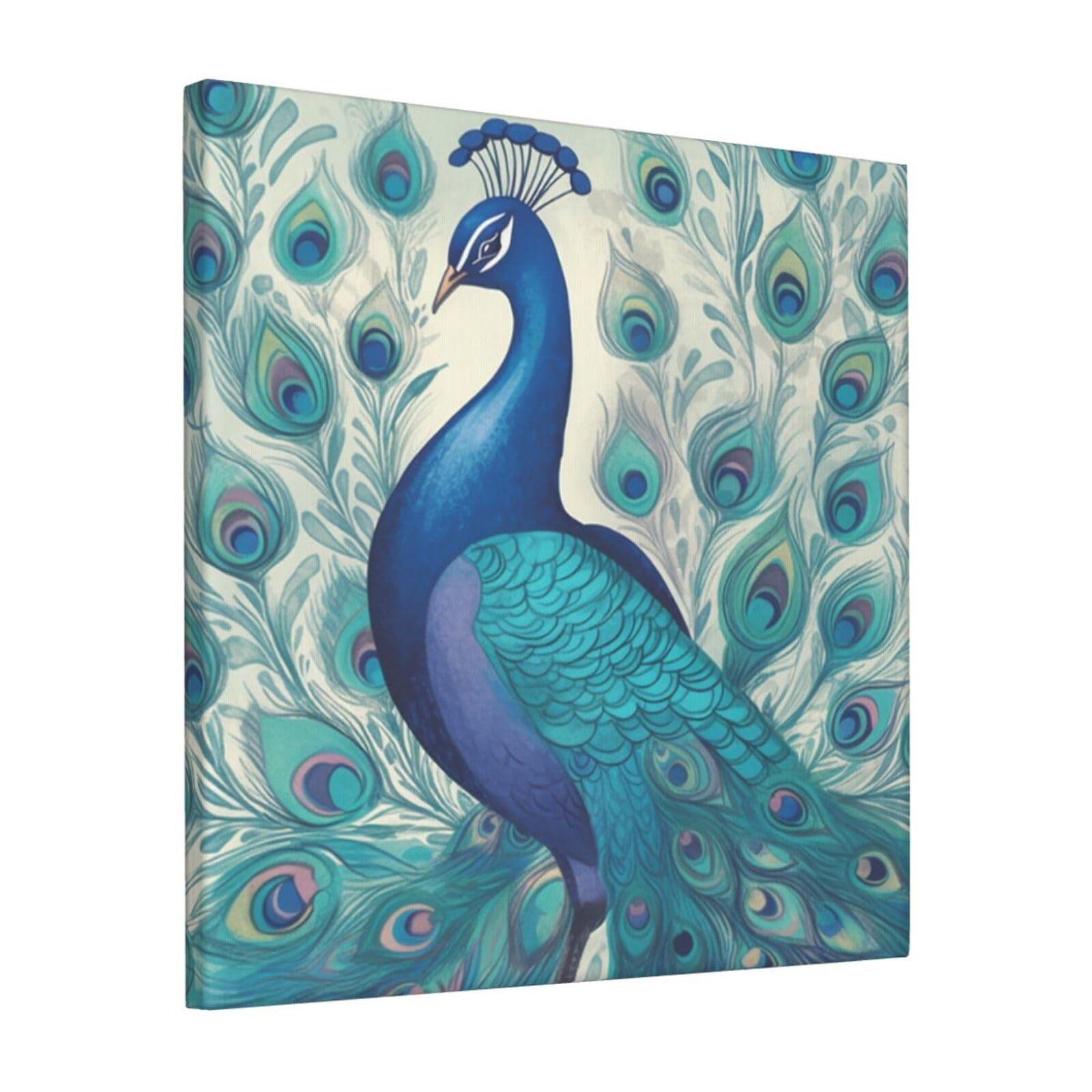 KLOPH Cute Peacock Canvas Wall Art for Living Room 12"x12" Modern Artwork Painting for Bathroom Hanging Canvas Prints Aesthetic Wallart for Bedroom Kitchen Office Wall Decor