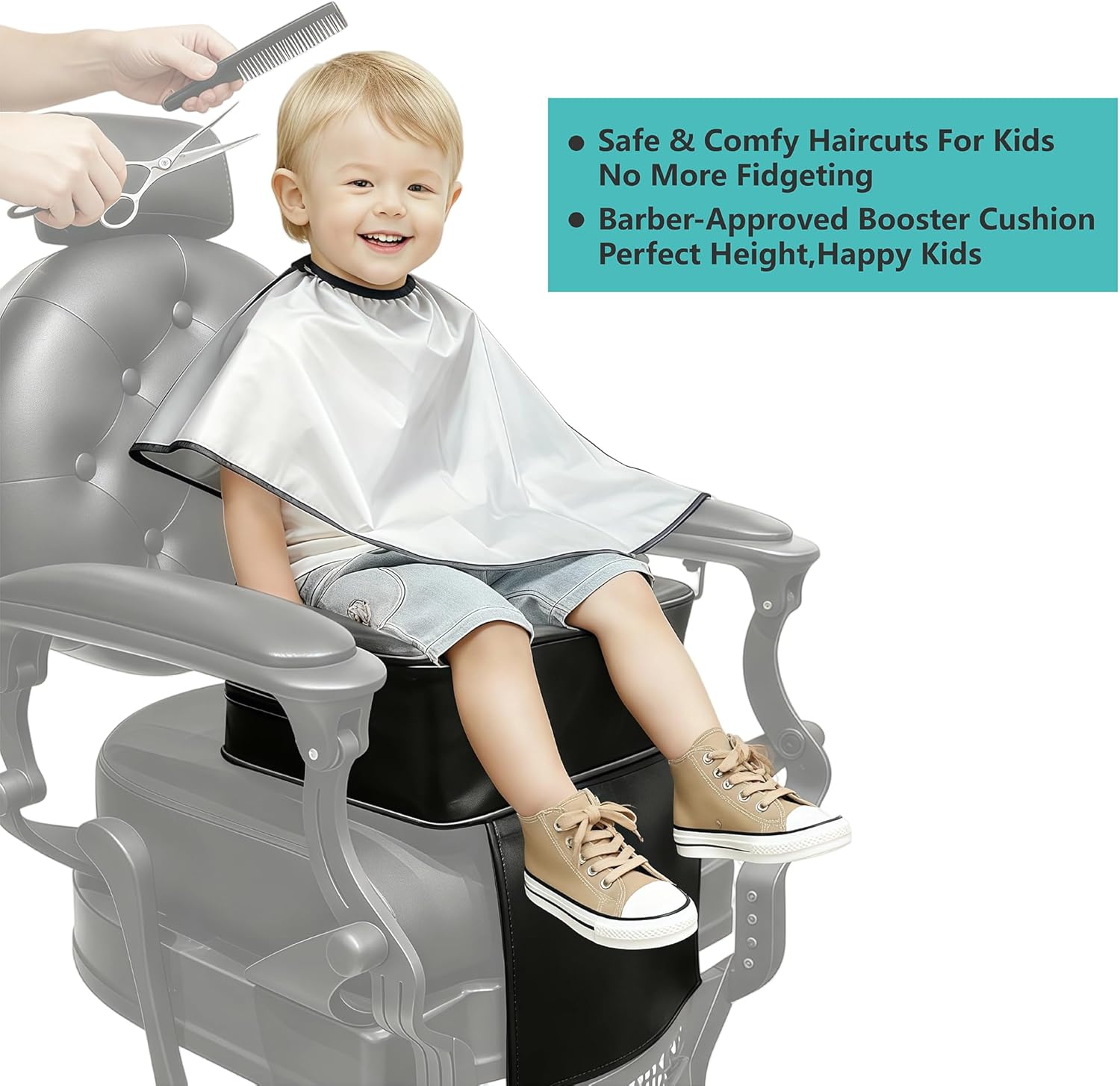 Salon Booster Seat for Kids Thick Cushioned Haircut Stool,Portable Salon Station Hair Cutting Sap Equipment(Black)