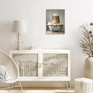 Owl Canvas Wall Art Owls Bathroom Decor Hello Sweet Cheeks Pictures Painting Owl Prints Modern Artwork for Bathroom Living Room Bedroom Office Framed Wall Decor 12x16