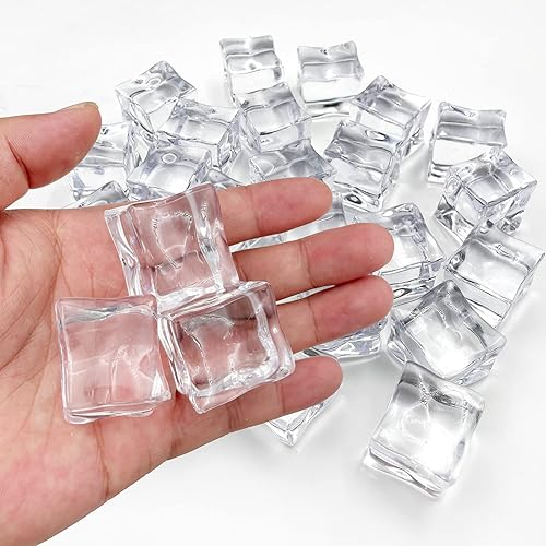 Miniatura 7 de LYFJXX Cubitos de hielo falsos, 1.181 in, 25 piezas de diamantes de cristal acrílico artificial para rellenos de jarrón, dispersión de mesa,