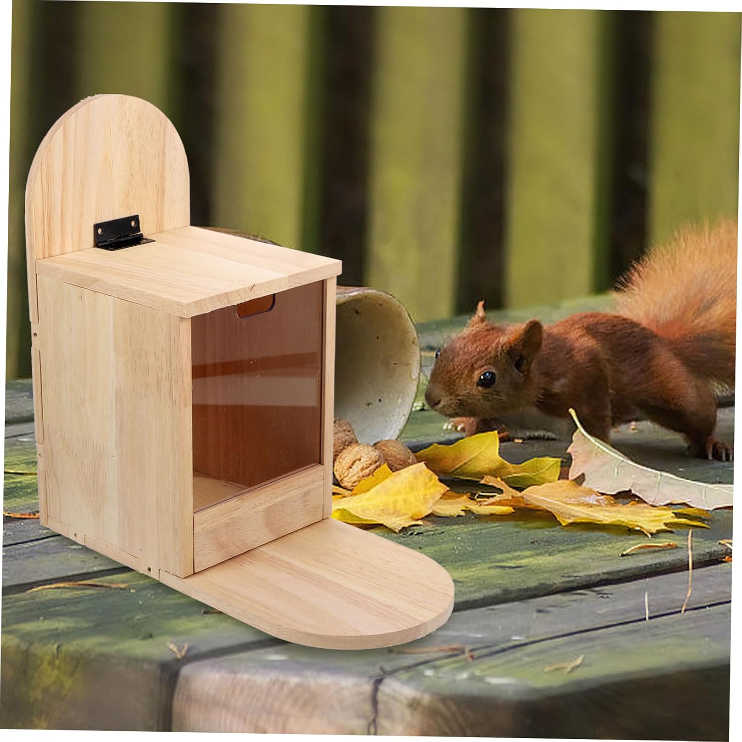 Mikikit Outdoor Squirrel Feeder Durable Feeding House for Garden Holds Nuts Chestnuts Natural Material Weather Design for Squirrels to Enjoy