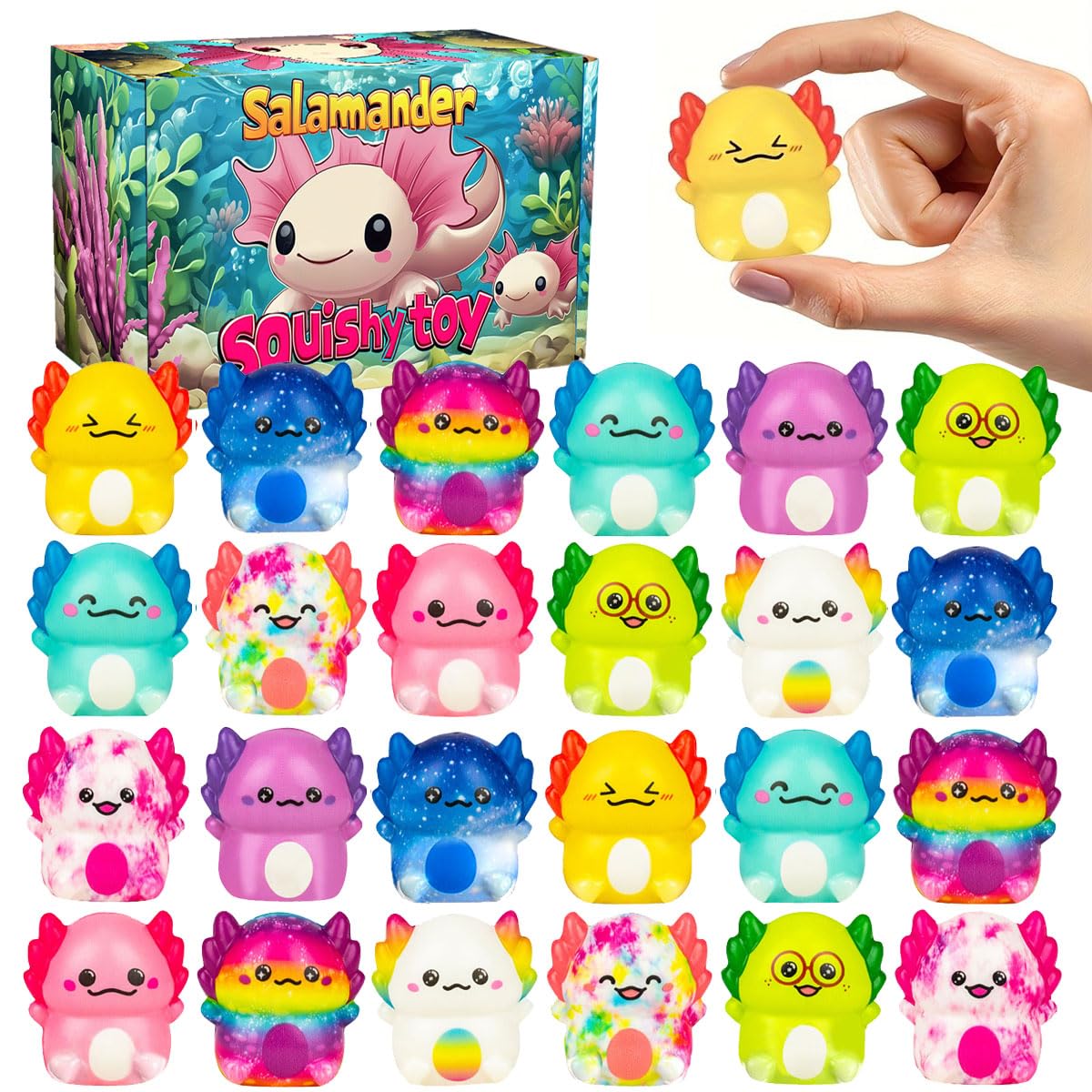 24 Pack Axolotl Slow Squishy Toys Soft Stress Relief Fidgets Toys for Kids Boys Girls Party Favors Novelty Prizes (Muti)
