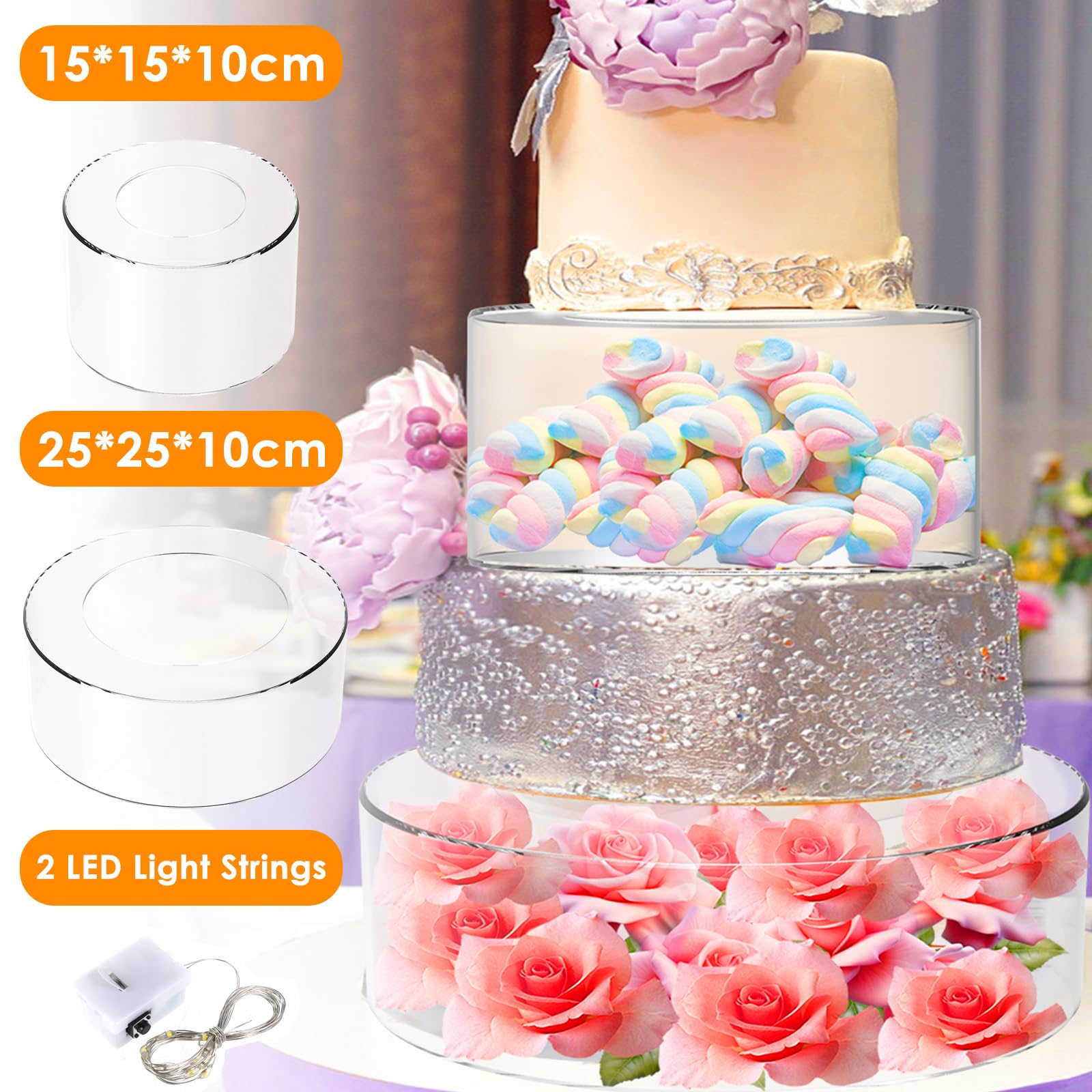 Espositore per torte – Supporto trasparente per torta in acrilico | Supporto per torta acrilico trasparente e riempibile per la casa, baby shower, matrimonio, compleanno, Weihn