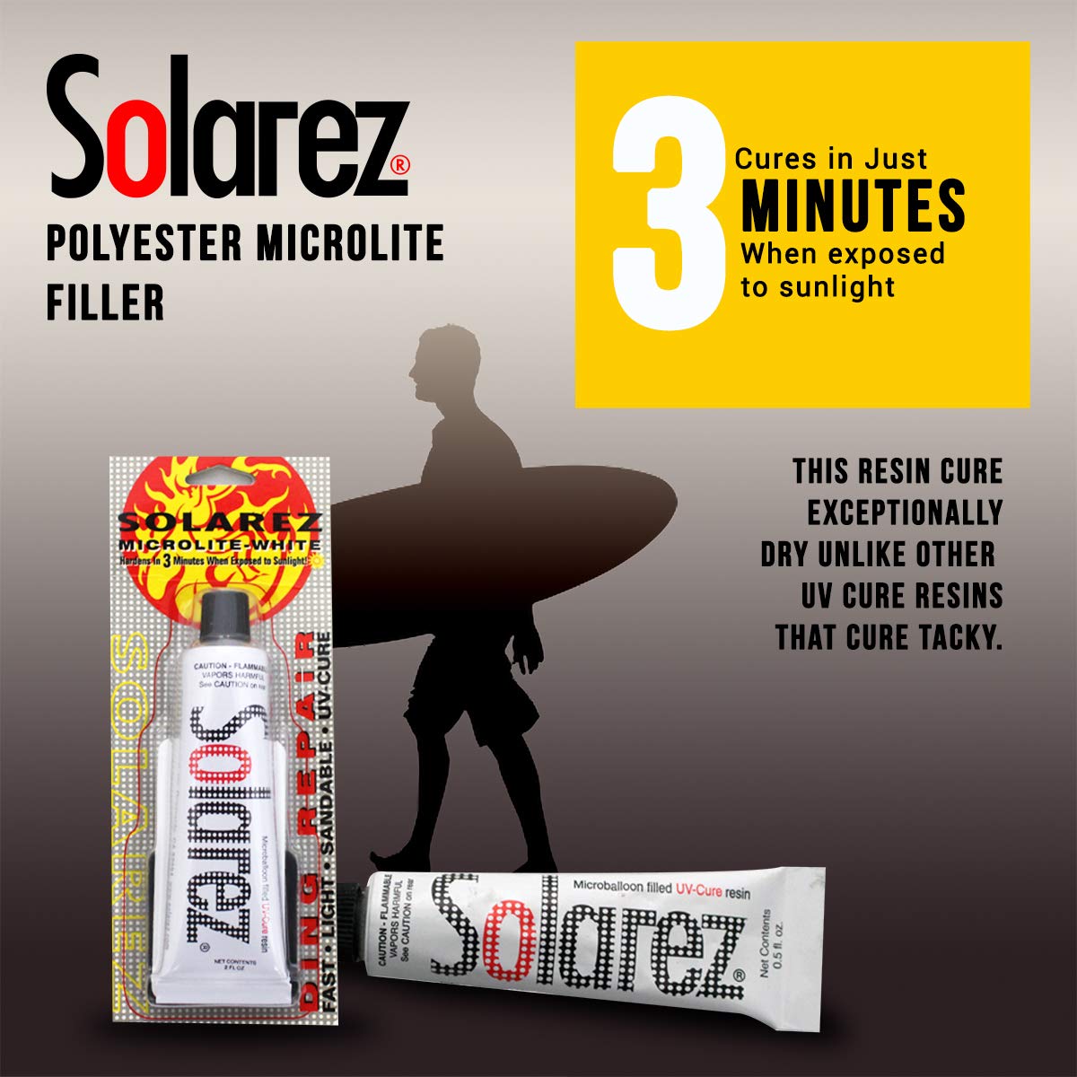 Solarez UV Cure Microlite White Polyester Ding Repair (0,5 oz) – Surfbrett-Reparatur mit 60/240 Körnung Sandpad & Spreader ~ Schnellste Fixierung für Tiefe Dings auf [Polyurethan] Surfboard-Schaum