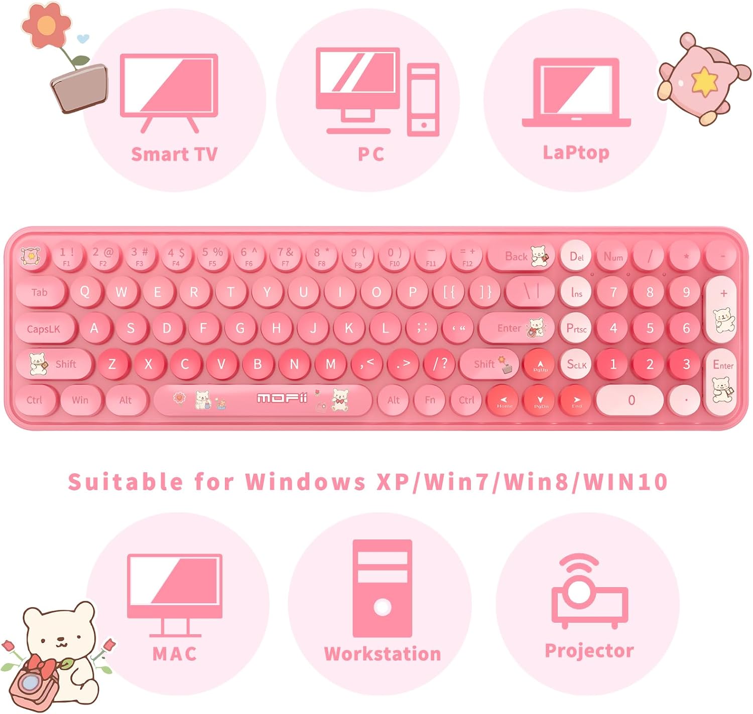 Ergonomic Wireless Keyboard and Mouse, Mechanical Gaming Set with Wrist Rest & OTG & Brush Ideal for Windows PC, Home, Office and College Purple