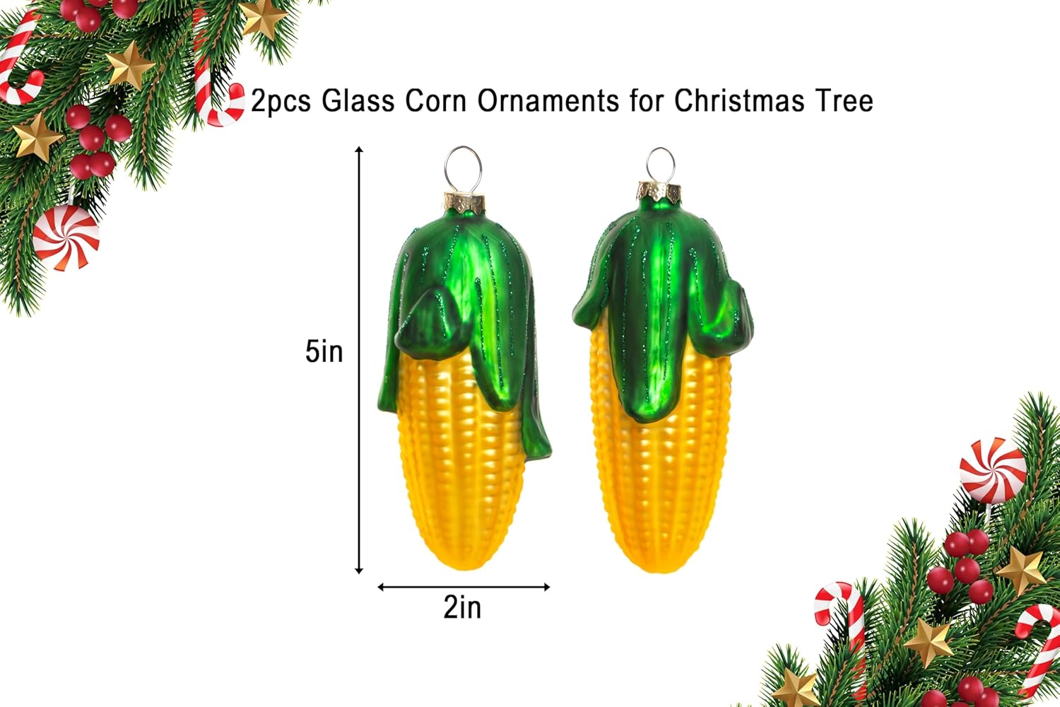 2 Count Blown Glass Corn Christmas Ornament, Glass Corn Ornaments for Christmas Tree - Image 2