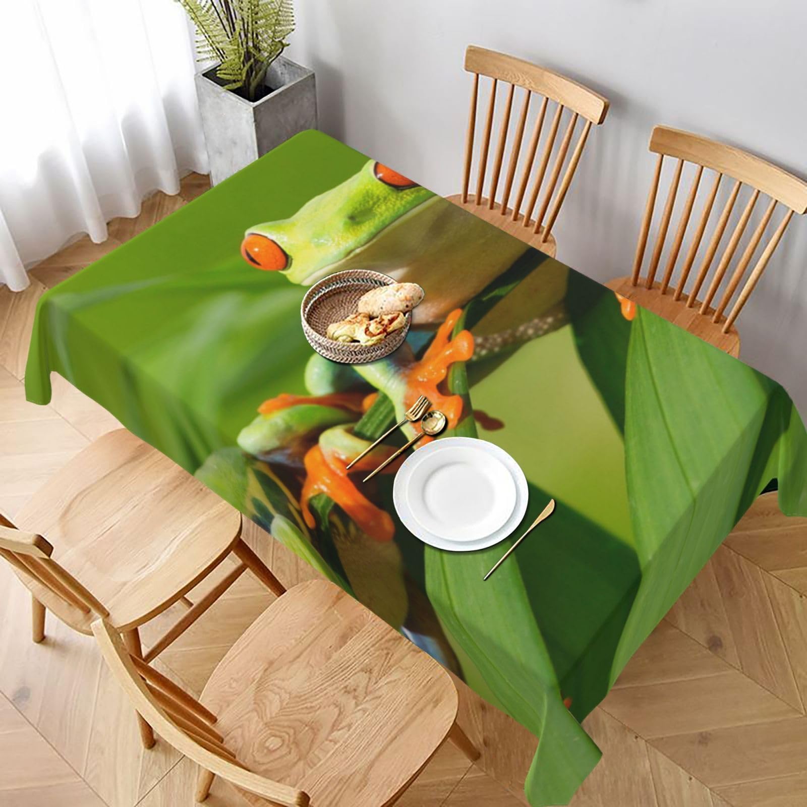 BNVSADC Funny Frogs Printed Rectangle Tablecloth 228x152 CM, Water Resistant Polyester Table Cloth Decorative Fabric Table Covers for Kitchen Dining Table Parties Camping