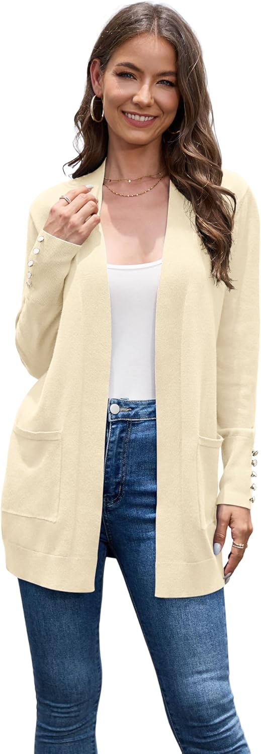 VIISHOW Women Cardigan Sweater Lightweight Open Front Long Sleeve Soft Fine Knit Casual Trendy Kimono Cardigans with Pockets - Image 3
