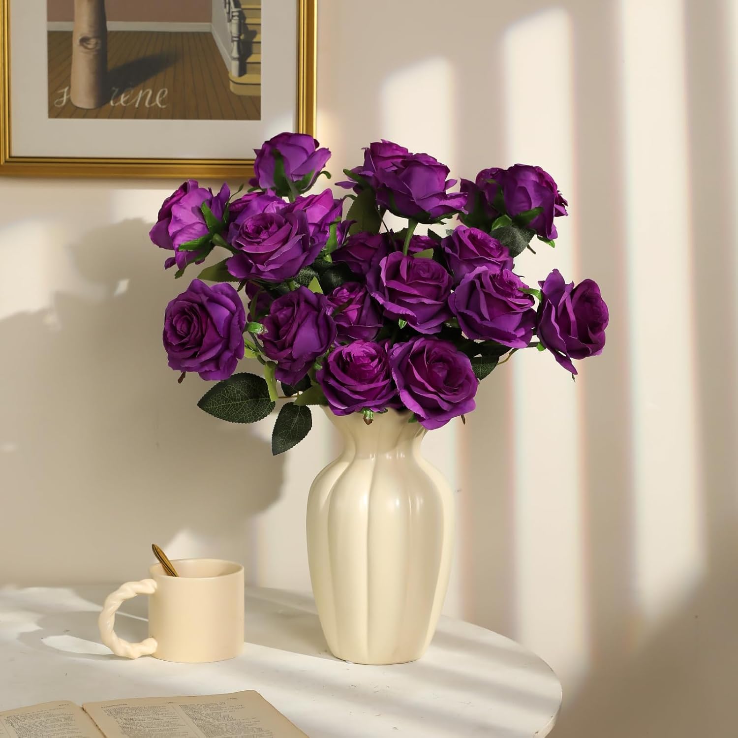 Nubry Artificial Silk Rose Flower Bouquet Lifelike Fake Rose for Wedding Home Party Decoration Event Gift 10pcs (Purple) - Image 2