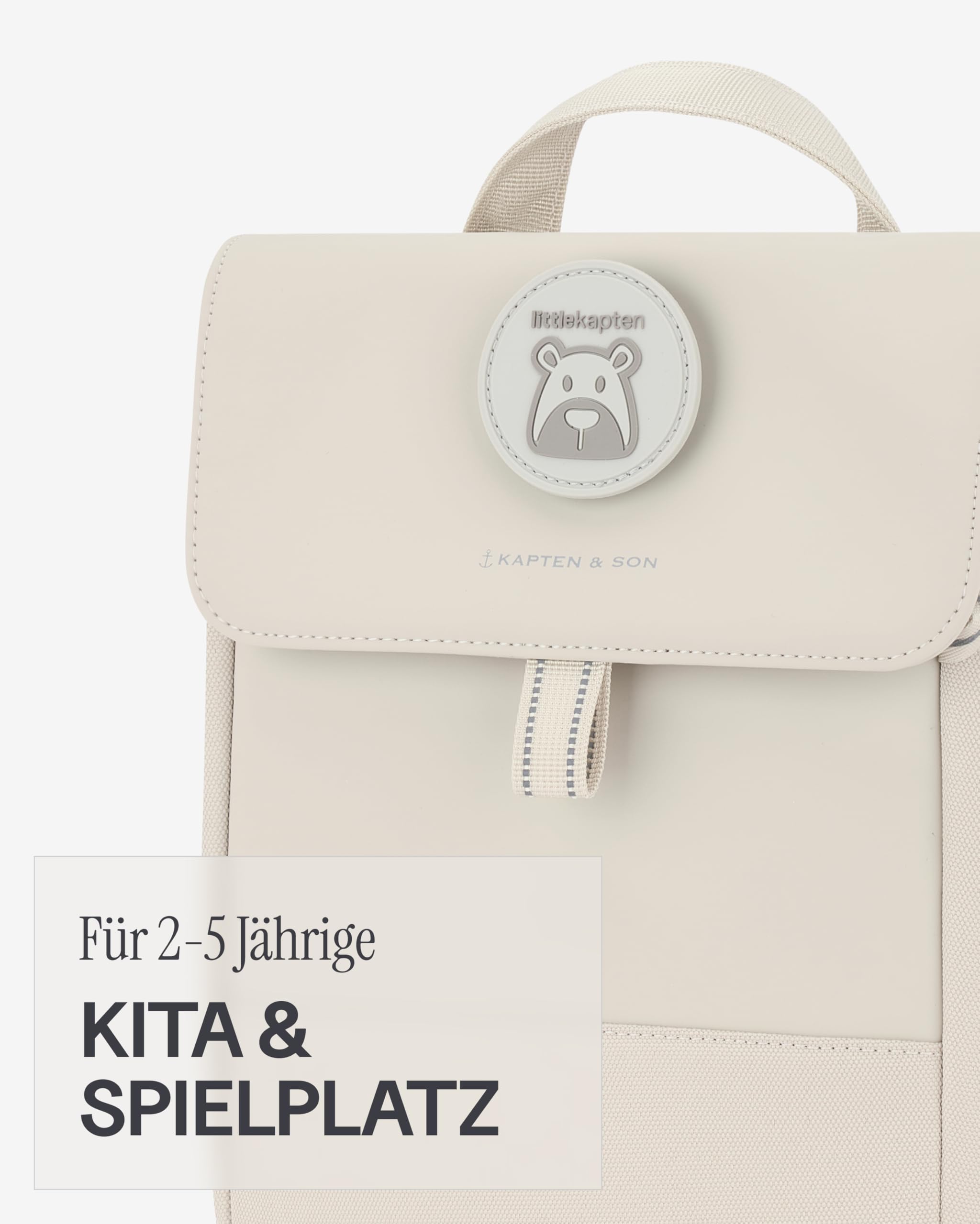 Kapten & Son Rucksack Fyn Kids Sandstone| Kinderrucksack Beige für Kita & Freizeit (4,5 L Volumen; DIN A5) | austauschbare Patches, reflektierende Details, Brustgurt | Jungen & Mädchen (2-5 Jahre)