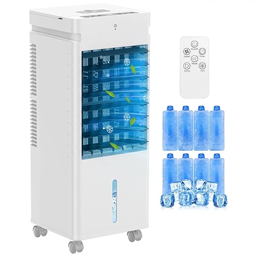 Portable Air Conditioners, 3-IN-1 Evaporative Air Cooler,Cooling Fans that Blow Cold Air with 60° Oscillation,9H Timer,3 Modes & 12 Speeds, 8 Ice Packs, Windowless Portable AC for Room,Bedroom,Office
