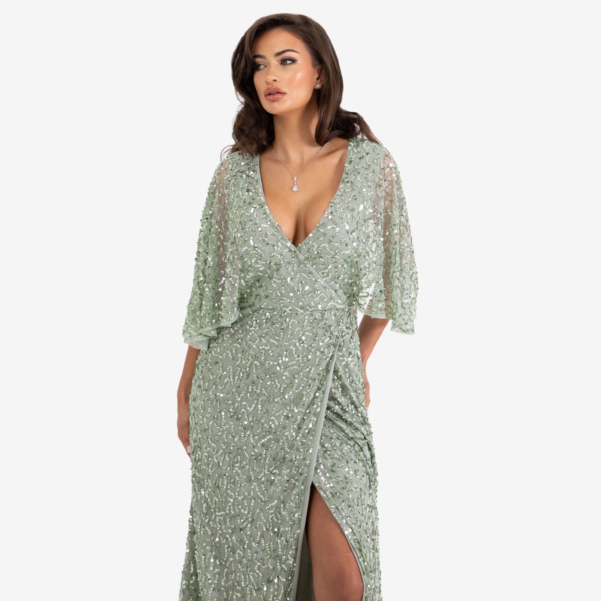 Maya Deluxe Sukienka Kobiety Womens Maxi Dress Ladies Sequin Embellished Wrap A-line Dress For Wedding Guest Bridesmaid Evening Prom Ball Occasion