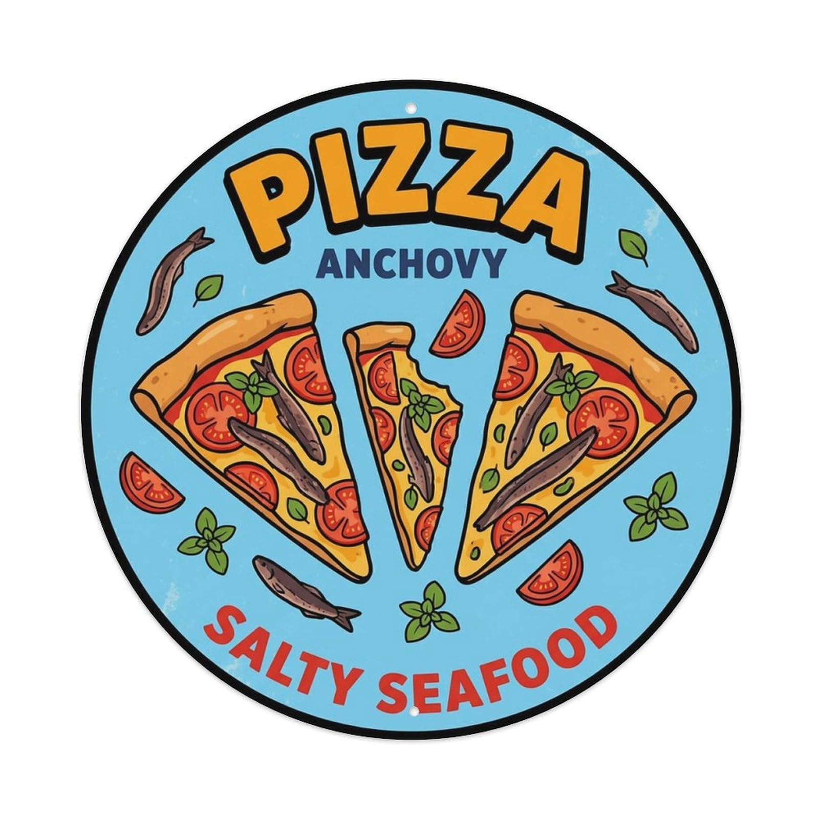 Huiyhb 8X8inch(20X20cm) Vintage Pizza Slice Italian Traditional Cuisine Anchovy Metal Tin Sign