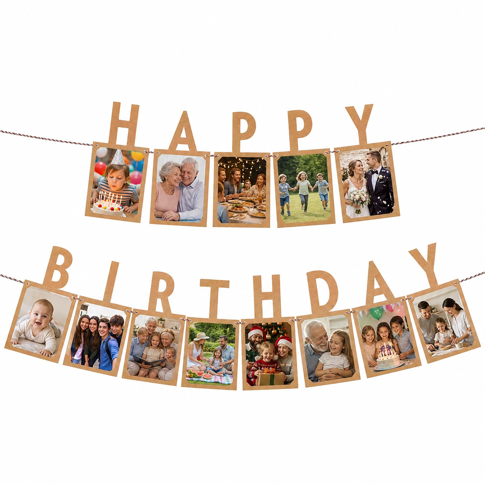 Geukmun Personalized Birthday Banner Photo Banner Kraft Paper Birthday Bunting for Kids and Adults Happy Birthday Party Decorations
