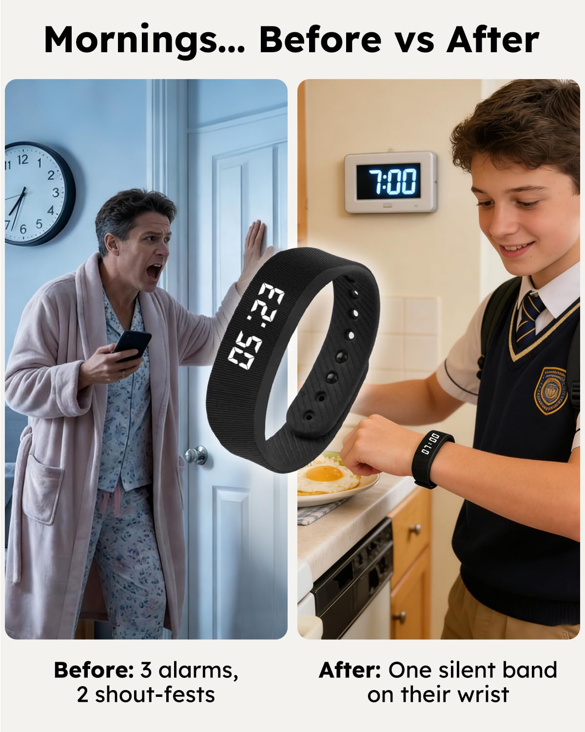 Fitsleeps Vibrationswecker Uhr für schwere Schläfer, lautloses Aufwacharmband & Smart-Armband, Handgelenkalarm