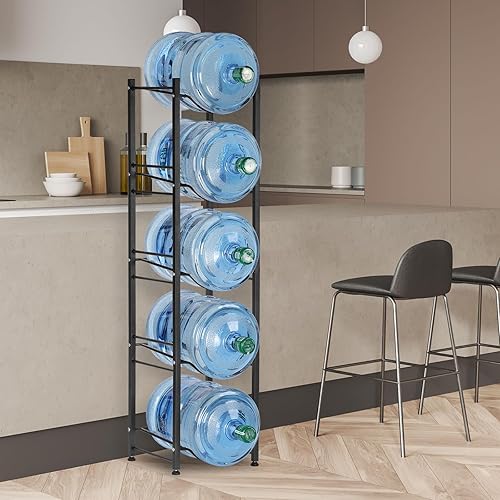Miniatura 5 de LIANTRAL Soporte para jarra de agua de 5 galones, organizador de botellas de agua resistente para oficina en casa, 4 niveles, color negro