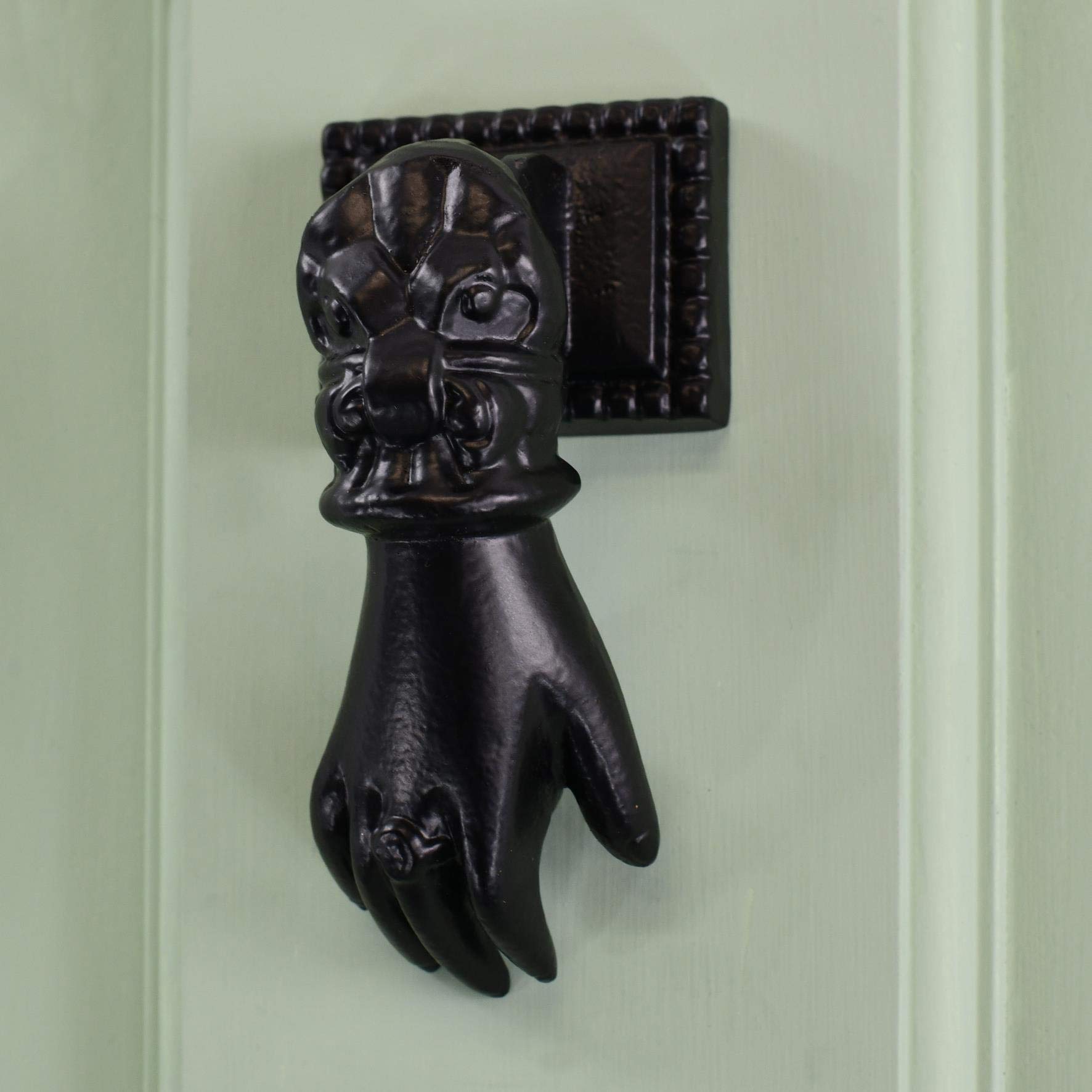 Black Country Metal Works Black Hand Shaped Iron Door Knocker - Intricate And Detailed Design