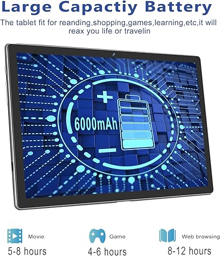 Miniatura 5 de Tablet 10 pulgadas Android 10.0 YESTEL Tablets 5G2.4G Dual Band WiFi, procesador Octa-Core, 64GB ROM 3GB RAM, pantalla Full HD, batería 6000mAh,