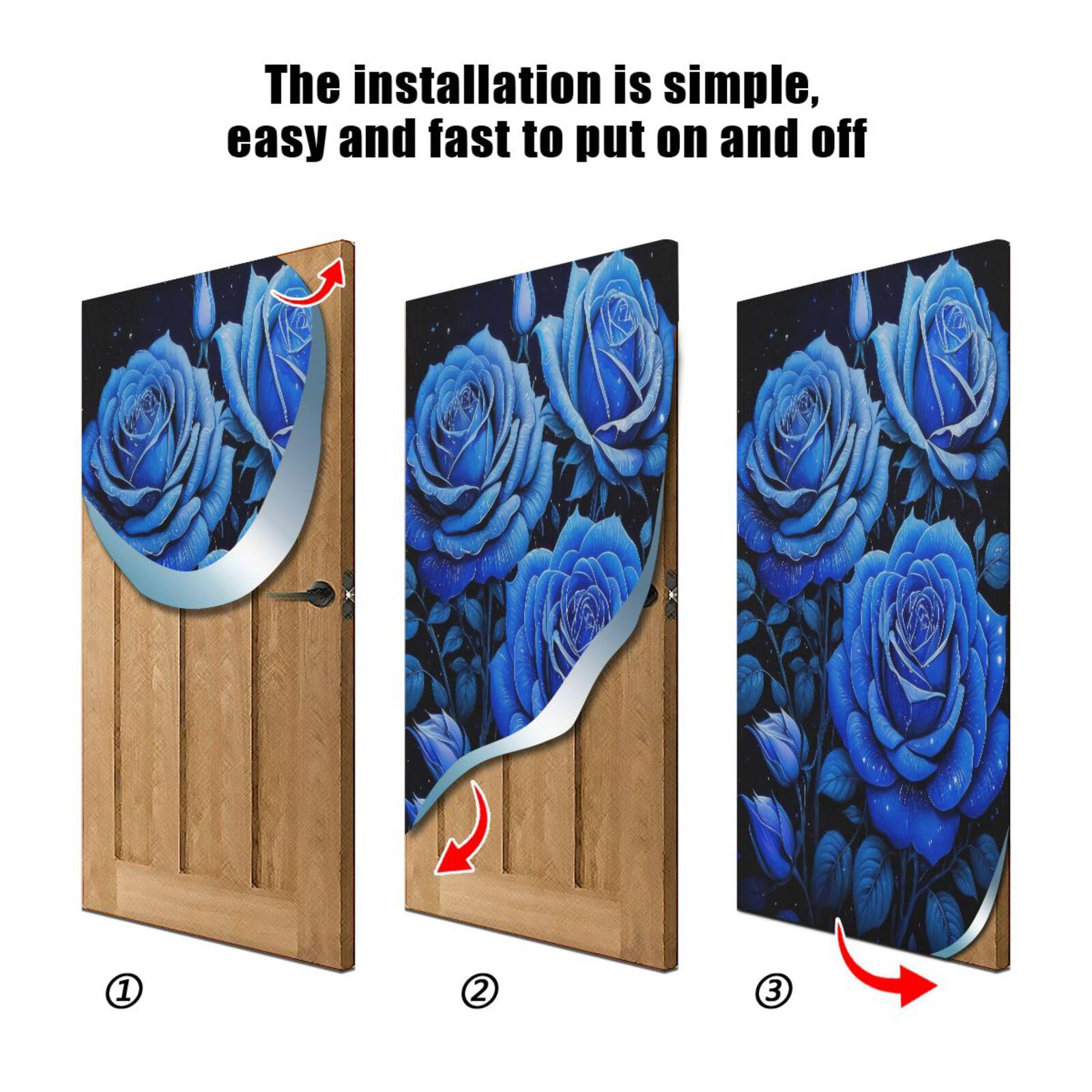 FLildon Royal Blue Rose Valentine's Day Door Cover Decoration, Party Accessory Porch Decor for Festive Ornament Room Door Covers 36 x 98 Inch
