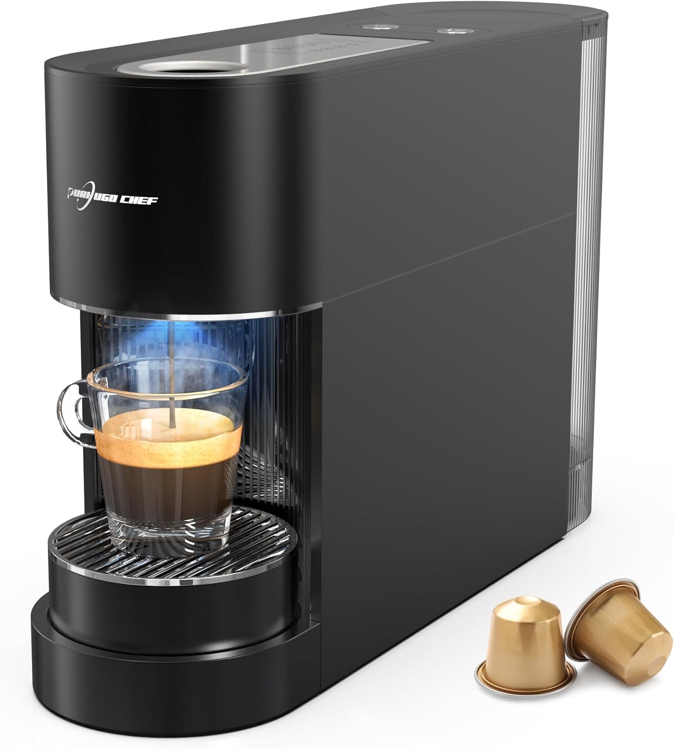 Espresso Coffee Machine, Compatible with Nespresso Original Pods, One-Touch with Illuminated Brew Zone, 20 Bar Pump, 33.8oz Removable Tank, Compact Design, CM-C07-A