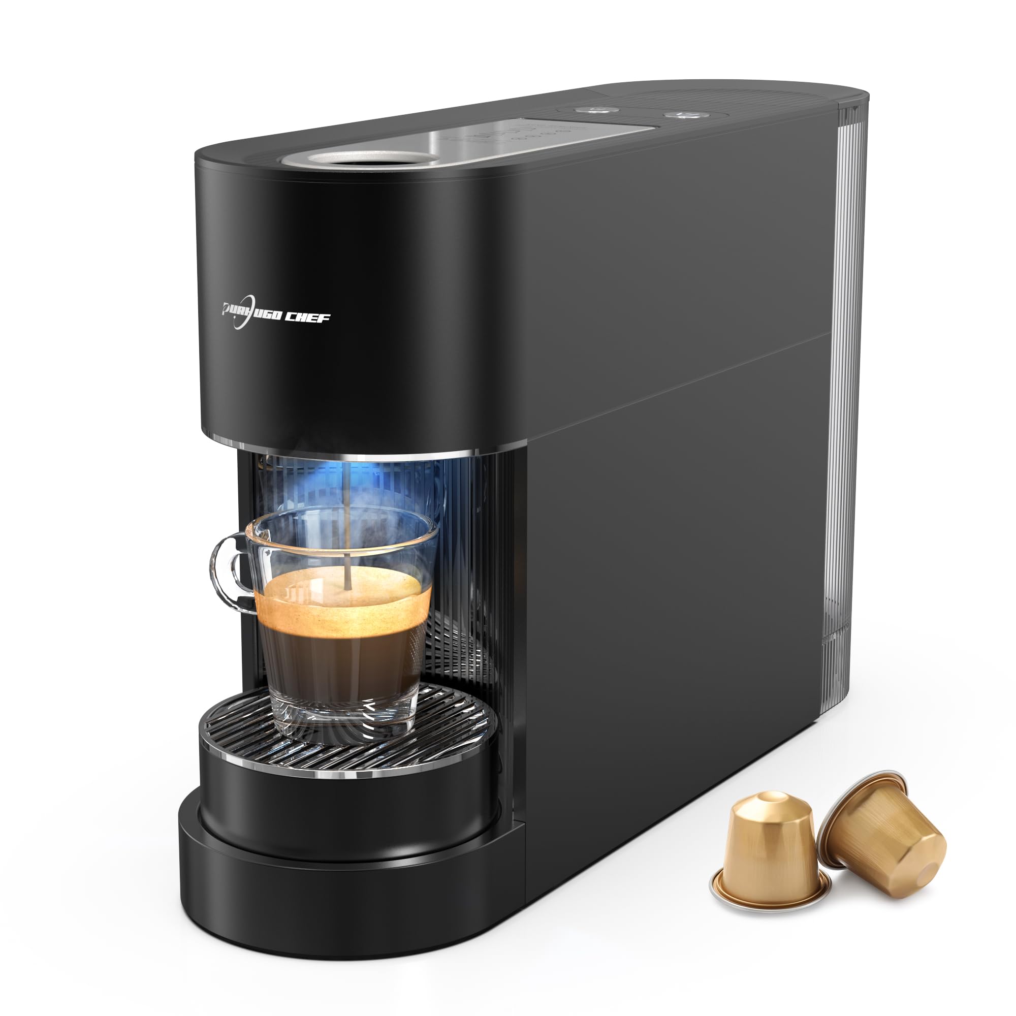 PURHUGO CHEF Espresso Coffee Machine, Compatible with Nespresso Original Pods, One-Touch with Illuminated Brew Zone, 20 Bar Pump, 33.8oz Removable Tank, Compact Design, CM-C07-A