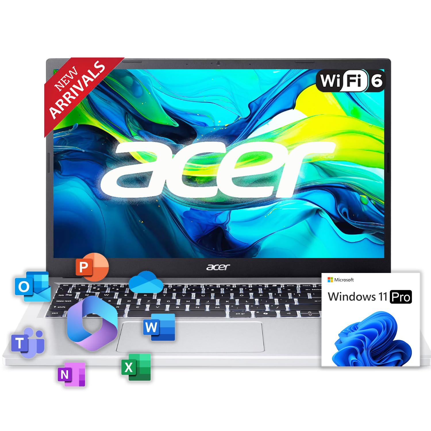 New Aspire Go AI Business Laptop(2025/2026 Edition) with 1-Year Microsoft Office 365, Intel Core 3 Powerful Processor(Outperforms Intel Core i5-1335U), 8GB DDR5, 256GB SSD, Windows 11 S, WOWPC